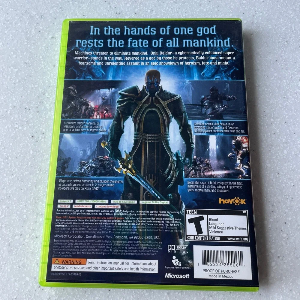 Too Human Xbox 360 Microsoft Game Studios Action RPG CIB NTSC Silicon Knights